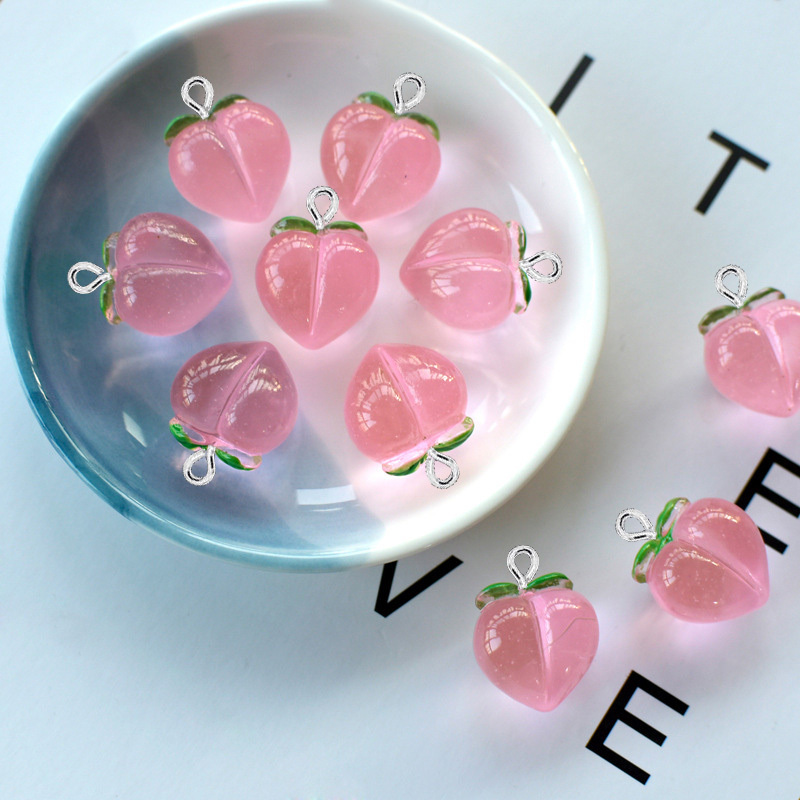 Resin Art Love - 10 ชิ้น จี้เรซิ่นรูปพีชใสแบบแบน สำหรับทำเครื่องประดับ DIY ต่างหู