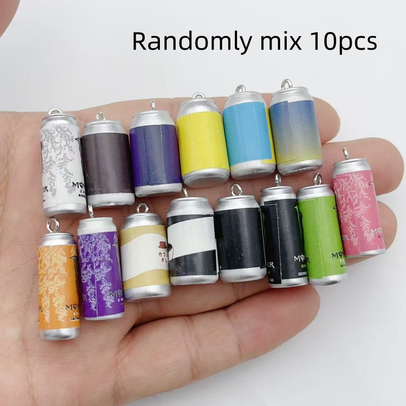 Resin Art Love - 10 ชิ้น จี้เรซินรูปกระป๋องเครื่องดื่มจำลองขนาดเล็ก หลากสีสัน สำหรับทำจี้ขวดเครื่องดื่มจำลอง DIY