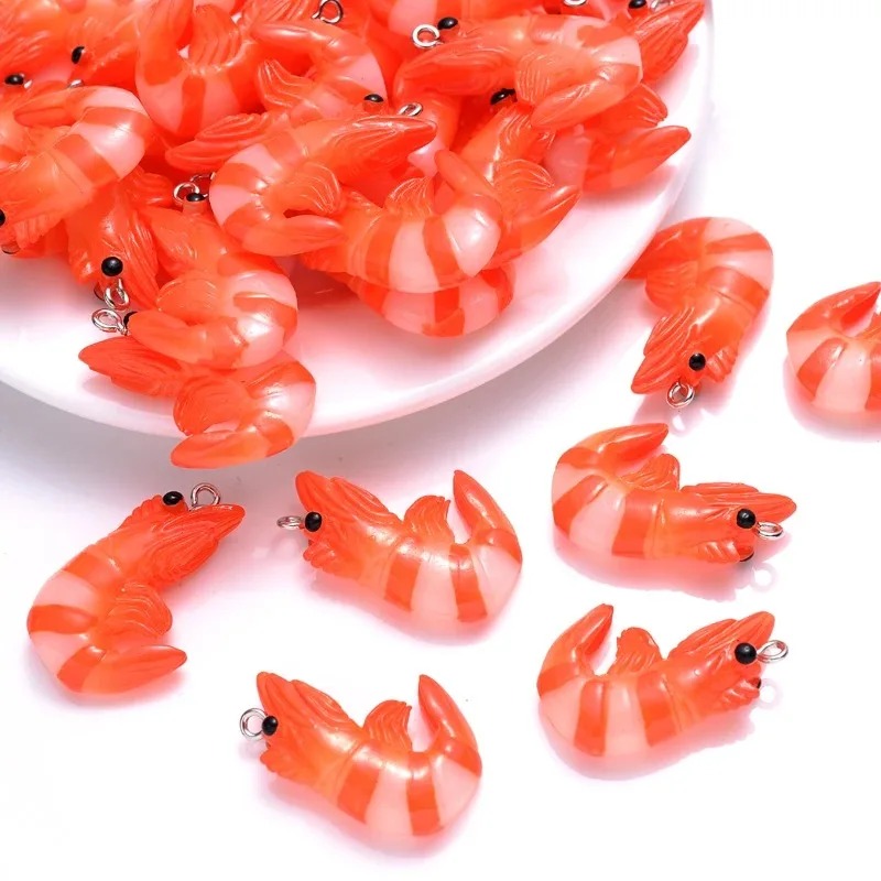 Resin Art Love - จี้อะคริลิคเรซิ่นรูปอาหารทะเลการ์ตูน 10 ชิ้น จี้รูปกุ้งก้ามกราม 3 มิติ
