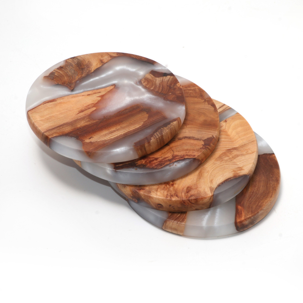 Resin Art Coasters - ชุดจานรองแก้ว, จานรองแก้วไม้, จานรองแก้วเรซิ่นสำหรับโต๊ะกาแฟ, ของตกแต่งบนโต๊ะ, งานศิลปะตกแต่ง, ไม่ซ้ำใคร,