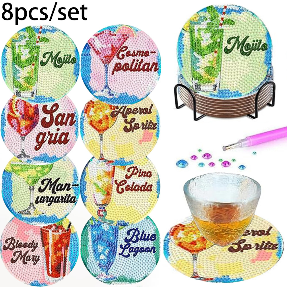 Resin Art Coasters - ชุด 8 ชิ้น พร้อมฐานรอง ลายเพชรสำหรับทำเป็นที่รองแก้ว, ชุดลายเพชรสำหรับทำเป็นที่รองแก้วแบบ