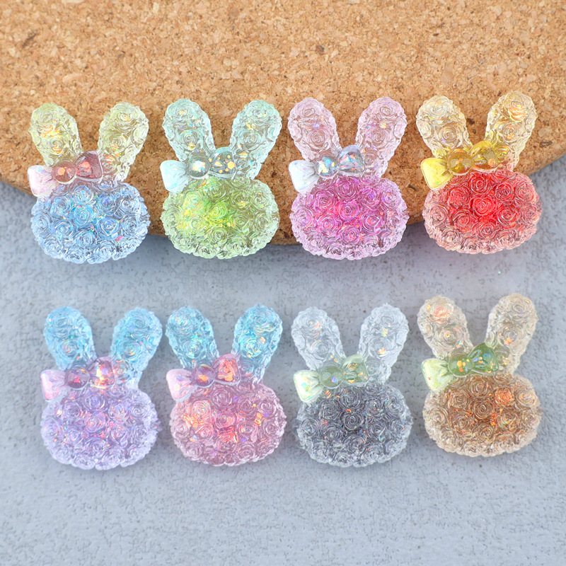 Resin Art And Craft - 5 ชิ้น ขนาด 18*25 มม. คาโบชองเรซินรูปกระต่ายเรืองแสงแบบไล่เฉดสี