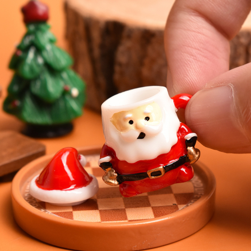 Resin Art And Craft - เครื่องประดับถ้วยชาซานต้าจิ๋ว - ของตกแต่งบ้านตุ๊กตาเรซิ่นสำหรับงานฝีมือคริสต์มาส สวนเทพนิยาย และของขวัญวันหยุด