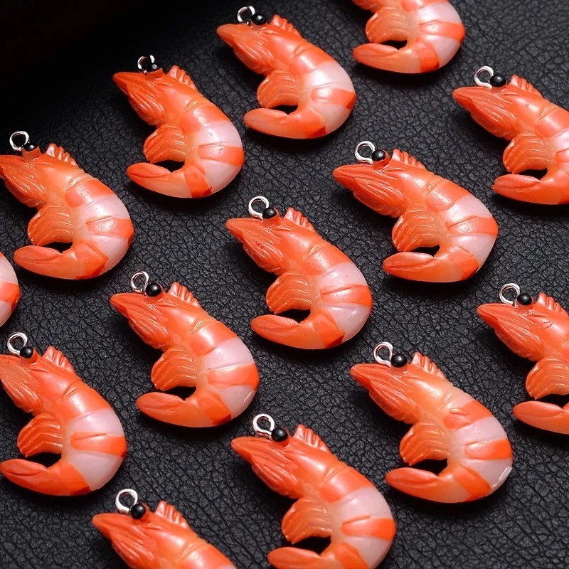 Resin Art Diy Kit - จี้รูปกุ้งก้ามกรามและกุ้งจำลอง 3 มิติ 10 ชิ้น, จี้อะคริลิกเรซินรูปอาหารทะเลการ์ตูน