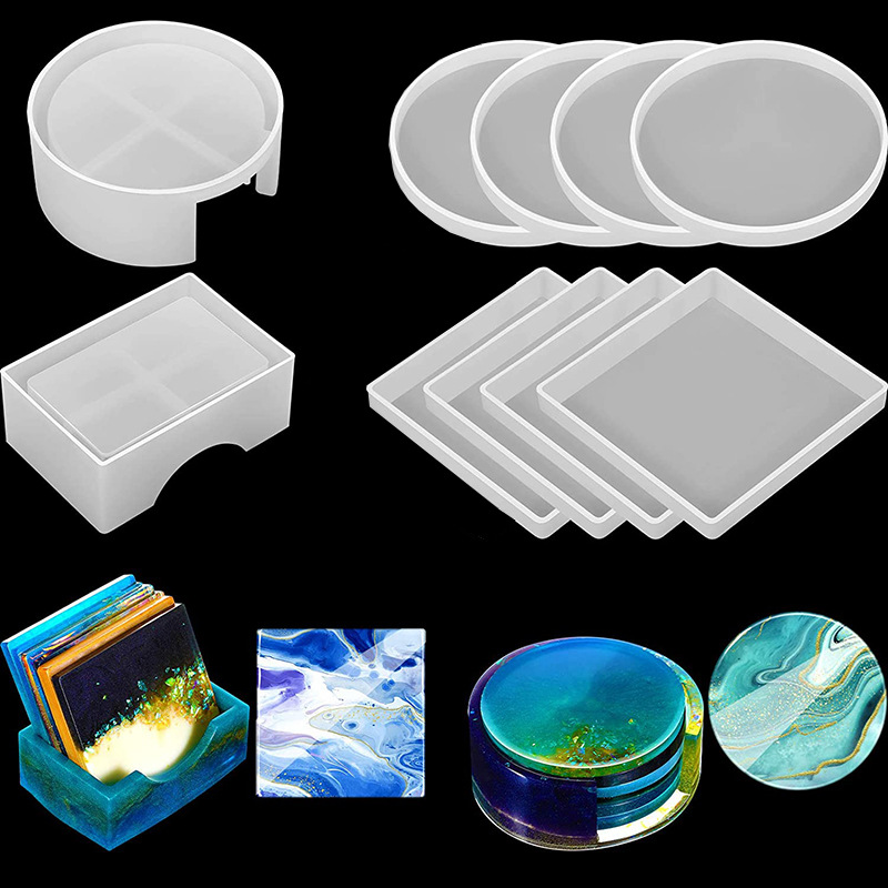 Resin Art Coasters - ถาดรองแก้วสี่เหลี่ยมทรงกลมทำด้วยมือแม่พิมพ์ซิลิโคนถาดรองแก้วกาแฟทำมือถาดงานฝีมือทำอีพอกซี่แผ่น sloki kaca ไวน์แม่พิมพ์การหล่อ